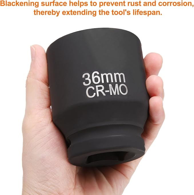 HARFINGTON 4 Point Square Socket 1" Drive 36mm Metric Square Impact Socket CR-MO Blackening Standard Wheel Sleeve Pneumatic Sleeve Tool for Auto Repair Mechanical Maintenance Home Use
