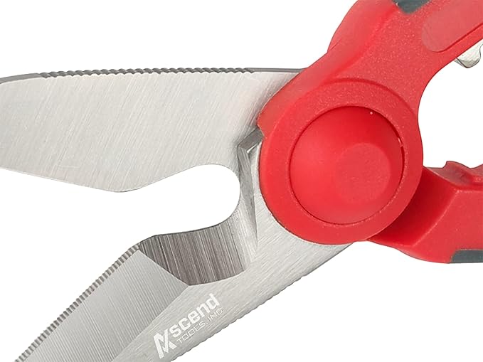 Ascend Tools Multipurpose Electrician's Shears 5-1/2 inch - High Carbon Steel Serrated Blade, Cut/Strip Electrical Wire, Wire Cutting Notch, Crimp Terminals, Clean/file Electrical Boxes
