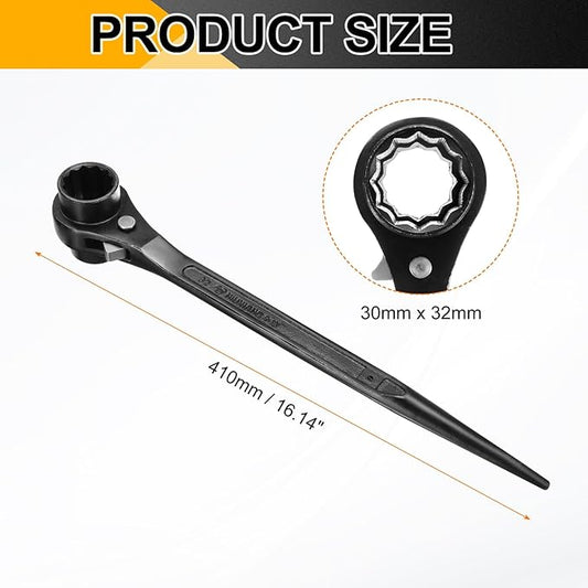 HARFINGTON Scaffolding Podger Ratchet Wrench 30mm x 32mm CR-V 12 Point Double Ended Socket Ratcheting Podger Scaffold Spud Spanner Tool for Auto Repair Mechanical Maintenance, Black