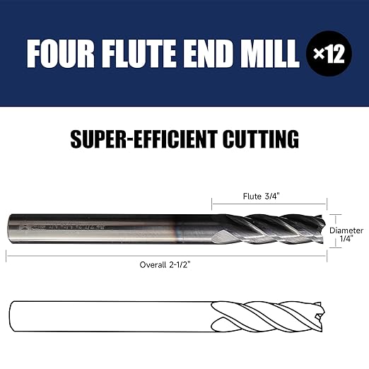 6 Pcs 1/4" Carbide Square End Mill, 4 -Flute TIALN Coated CNC Mill Bits for Steel, End Mills for Precision Milling Tasks