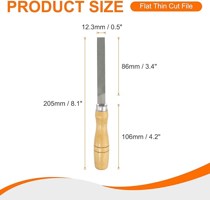 HARFINGTON Flat Thin Cut File 4" Double Cut Teeth High Carbon Steel Hand Rasp File with Wood Handle for Metal Wood Deburring Removing