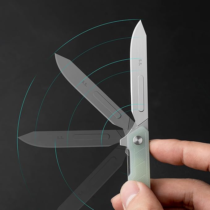 G046 Mecha Mini Slim Folding Scalpel with 5pcs #24 and 5pcs #60 G13 Handle with Liner Lock, Utility EDC Pocket Knife with Back Clip（Jade Color）