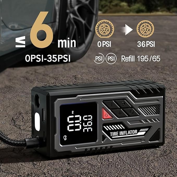 Portable Tire Inflator, 150PSI Cordless Air Compressor with Digital Pressure Gauge and LED Light for Cars, Motorcycles, Bicycles, and Balls. (YYA-001)