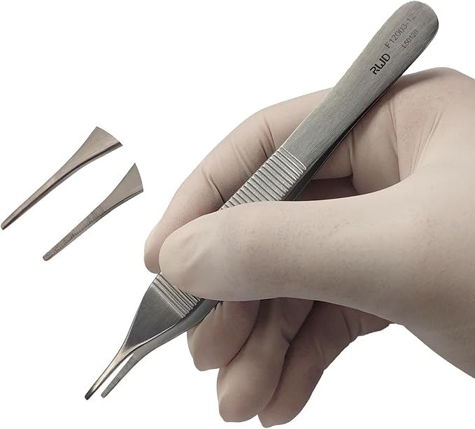 RWD ADSON Dressing Forceps 4.7", 1.5mm Width Serrated Straight Tip, Martensitic Stainless Steel Micro Forceps Tweezer, Surgical Tweezer for High-Precision Handling (F12003-12)(Optimized of F12032-11)