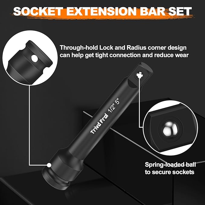 Impact Socket Wrench Set 1/2" Drive - Trivd Frol 65pcs Impact Socket Set Metric and Standard Full, Metric Socket Set 8-24mm & SAE Socket Set 3/8"-1-1/4", Shallow & Deep Socket Set, Extensions, Adapter