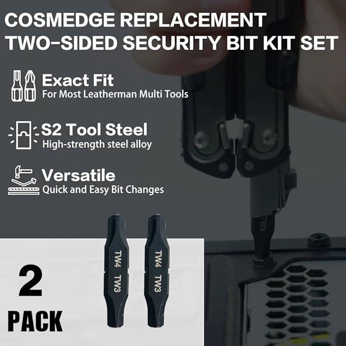 Security Bit Kit Set with Triwing Screwdrivers-TW3/TW4 Bit for Leatherman, Replacement Double-Ended Flat Screwdriver Bits for Leatherman Multi-Tool Accessories,S2 Steel (2Pack)