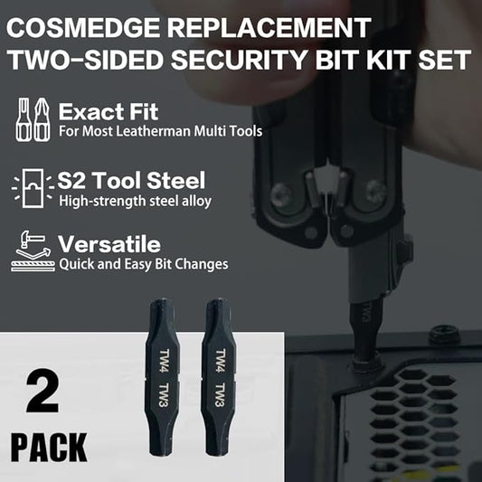 Security Bit Kit Set with Triwing Screwdrivers-TW3/TW4 Bit for Leatherman, Replacement Double-Ended Flat Screwdriver Bits for Leatherman Multi-Tool Accessories,S2 Steel (2Pack)