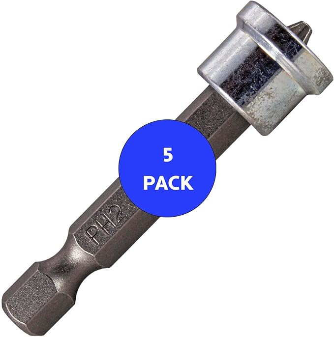 DRYWALL BIT: 2 inch long #2 Phillips Sheet rock bit (1/4" shank) for drywall installation (5 PACK)