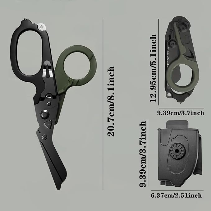 6-in-1 Multifunctional Trauma Shears Foldable with Black Holster, Extreme Environments Emergency Response Trauma Shear for Nurses, First Responders (Black/Green)