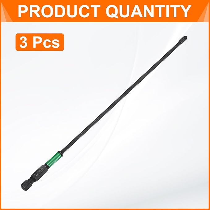 HARFINGTON 3pcs #1 Impact Phillips Screwdriver Bit PH1 1/4" Hex Shank 8" (200mm) Long 0.12" Rod Magnetic Cross Head Drill Bits S2 Steel Industrial Screw Driver for Impact Power Drivers