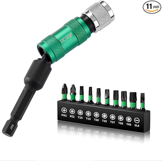 11PCS 90mm Universal Magnetic Pivoting Impact Screwdriver Drill Bit Holder, Mechanical locking And Quick Release Design, 1/4 Hex Shank, With 10 x 25mm Bit Fit for Swivel Drill Bit Extender