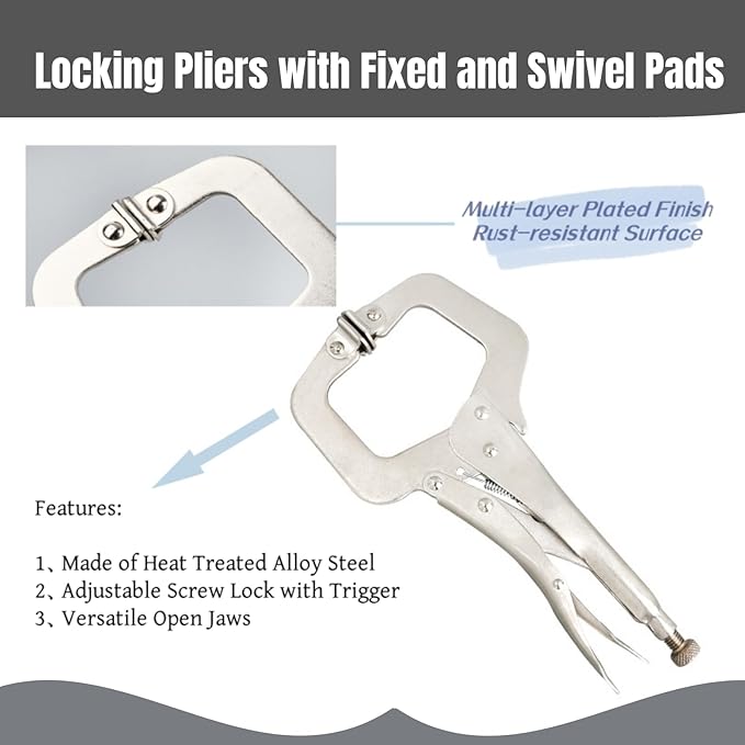 4Pcs C Clamp Locking, 2Pcs 6 inch, 9 inch, 11 inch Heavy Duty Welding Clamps Pliers Set Vise Grip Clamps with Swivel Pad for Electrician Maintenance, Wood Working, Welding Craftsmen Home Workshop Farm