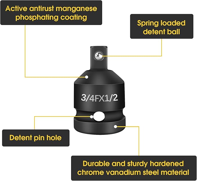 6 Pcs Impact Socket Adapter and Reducer Kit, Cr-V Steel Ratchet Adapter Set Impact Driver and Wrench Conversion Kit, 3/8 to 1/2 and 3/4 to 1/2 and 3/8 to 1/4 Socket Adapters