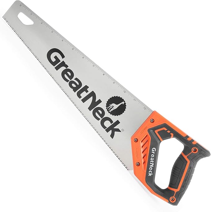 15 Inch Handsaw, Aggressive Tooth Hand Saw for Wood Cutting, Alloy Steel 9 TPI Blade, Anti-Slip Composite Handle, Ruler on Blade for Accurate Cuts, GreatNeck 74001 Hand Saw