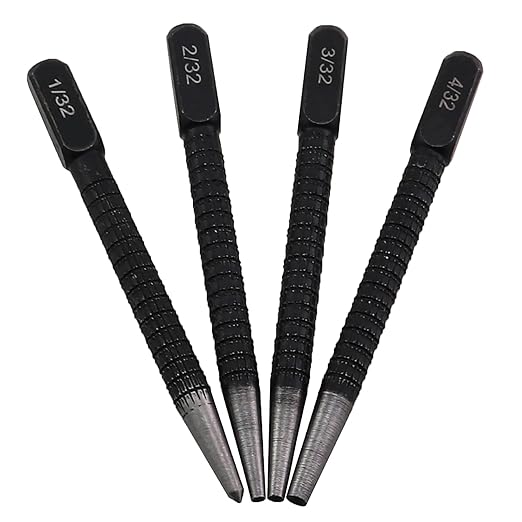1 Set 4PCS High Carbon Steel Anti Slip Automatic Centre Punch Set Centre Punch Metal Wood Marking Tool 1/32 2/32 3/32 4/32inch for Steel Aluminium Copper Drilling Drill Positioning Black