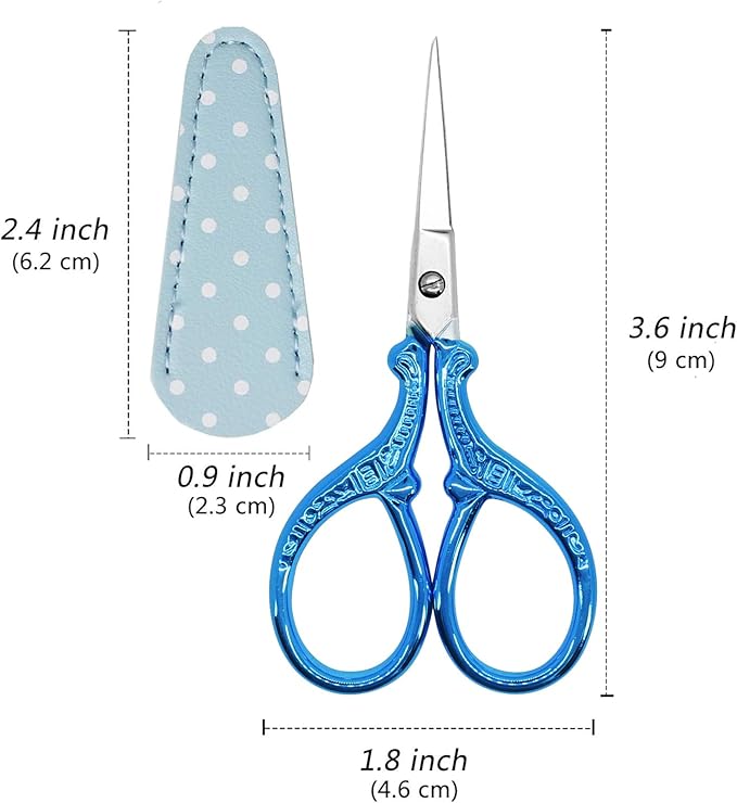 Small Thread Scissors 3.6Inch Stainless Steel Classic Scissors with Leather Cover Sewing Scissor DIY Tools Small Shear for Needlework DIY Craft Thread Cutting Artwork Cross Stitch