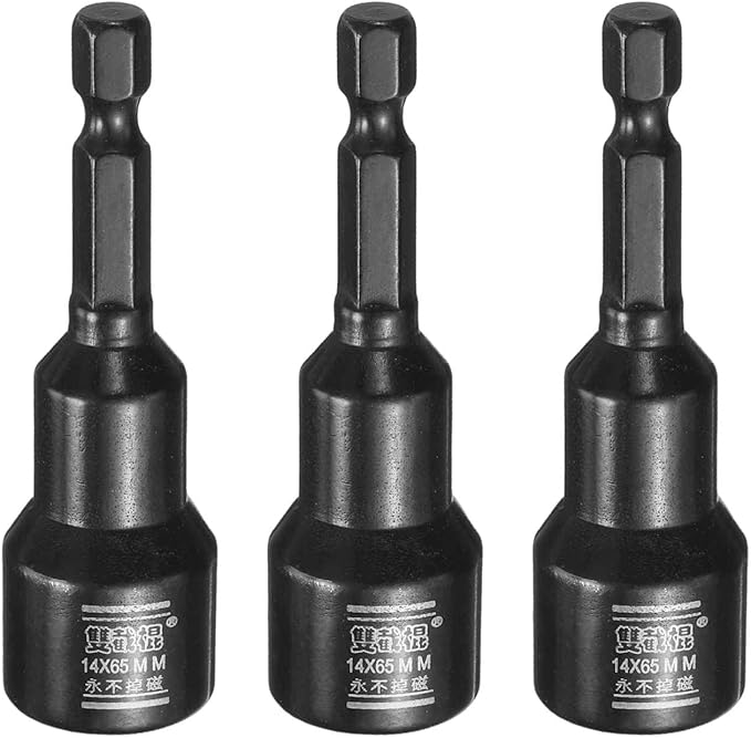 HARFINGTON 3pcs Nut Driver Drill Bit 14mm Metric Socket 1/4" Hex Shank 2.6" (65mm) Long Magnetic 6-Point Sockets Quick Change CR-V Steel Bolt Setters for Power Drill Drivers