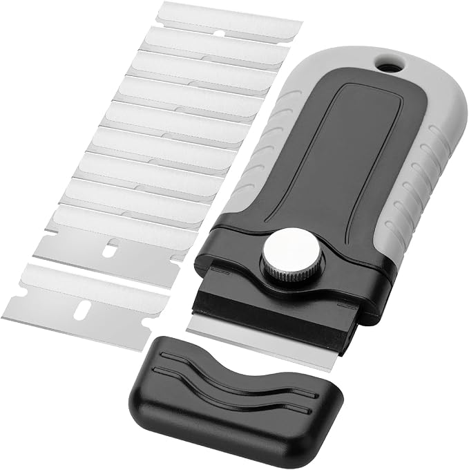 Bates- Razor Blade Scraper, Grey, Locking Razor Scraper Set with 10 Extra Stainless Steel Blades, Window Scraper, Scraper Tool, Glass Scraper, Scraper Blades, Paint Scraper Blade Scraper for Cleaning