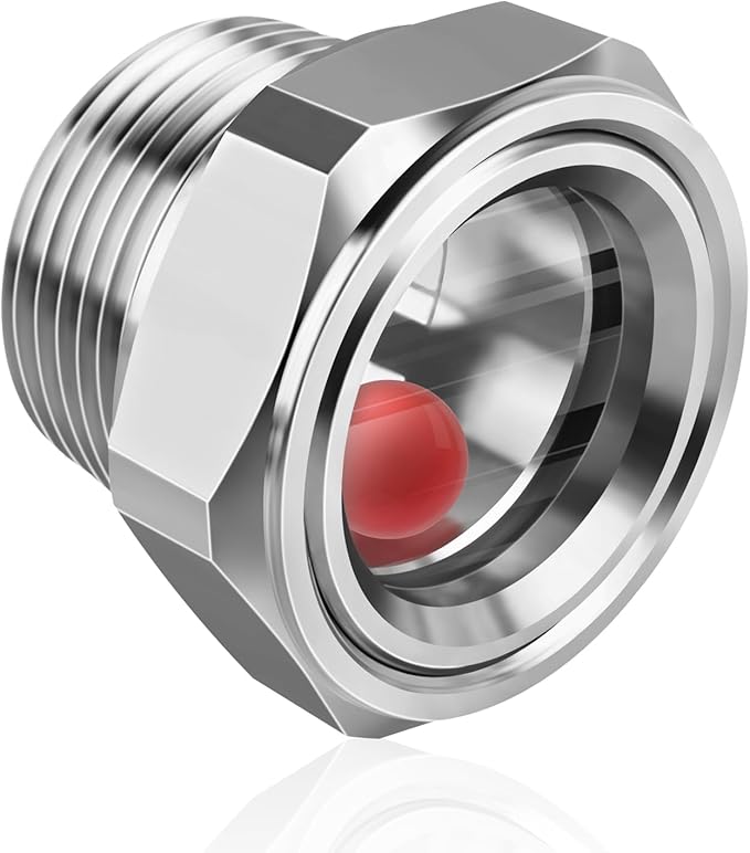 FANOVO 1" NPT Oil Sight Glass, 304 Stainless Steel Oil Sight Plug Featuring a Red Float Ball and High-Clarity Window for Air Compressors & Hydraulic Tanks