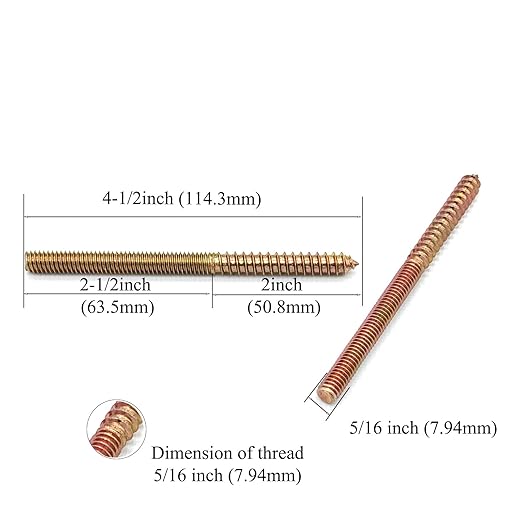 8 Pack 5/16-18x 4-1/2 Inch Hanger Bolts 5/16-18" Double Headed Bolts 5/16 Wood Dowel Screw Self-Tapping Screw Hanger Bolts for Furniture Screws Double Screw Threaded Rods Bolt 114.3mm Length