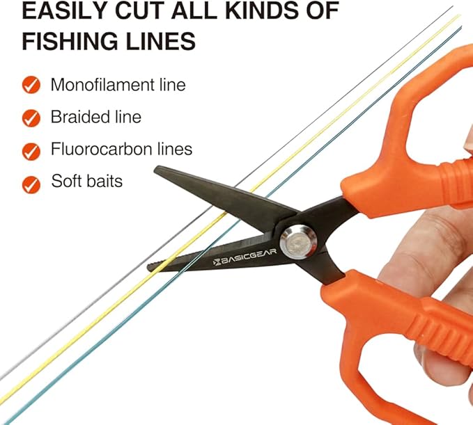 BasicGear Fishing Multi-Tool Scissors ??Titanium-Coated, Stainless Steel, Multi-Tool Cutter with Hook Adjuster, Screwdriver, Bottle Opener, Sheath & Non-Slip Grip for Saltwater or Freshwater Use