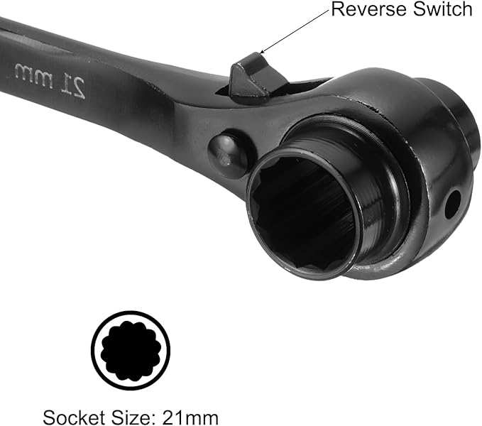 uxcell 19 x 21mm 12-Point Scaffold Podger Ratchet Spanner Ratcheting Socket Wrench Tool (Black) 2pcs