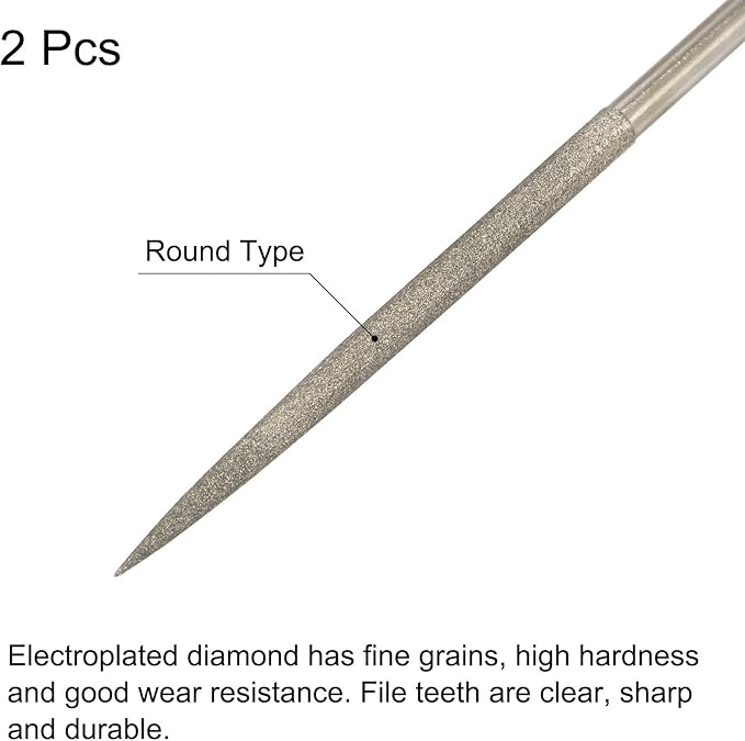 uxcell Diamond Needle Files, 4.5mm x 180mm Round Type File Handles Hand Tool for Metal Wood Stone Marble 2pcs