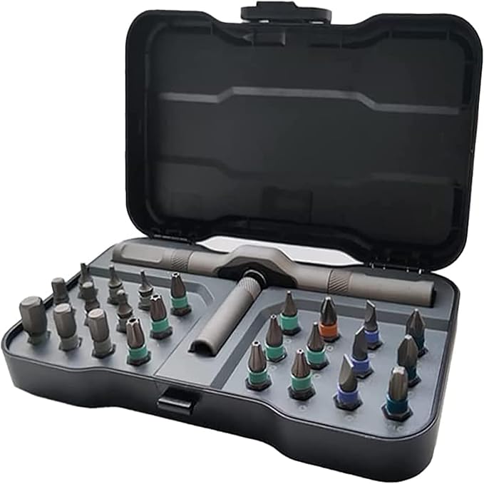 Ratchet Screwdriver Set 24 in 1 Precision Screwdriver Bit Screwdriver Sets With Case Duka Tools Ratchet Screwdriver with Detachable Handle for Watch Computer Electronics Father'screwdriver set (Black)