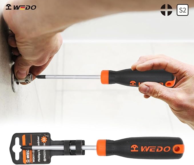 WEDO Phillips Screwdriver S2 Steel die-forged Magnetic Tip Ergonomic Comfortable Non-Slip Handle,PH1*100mm