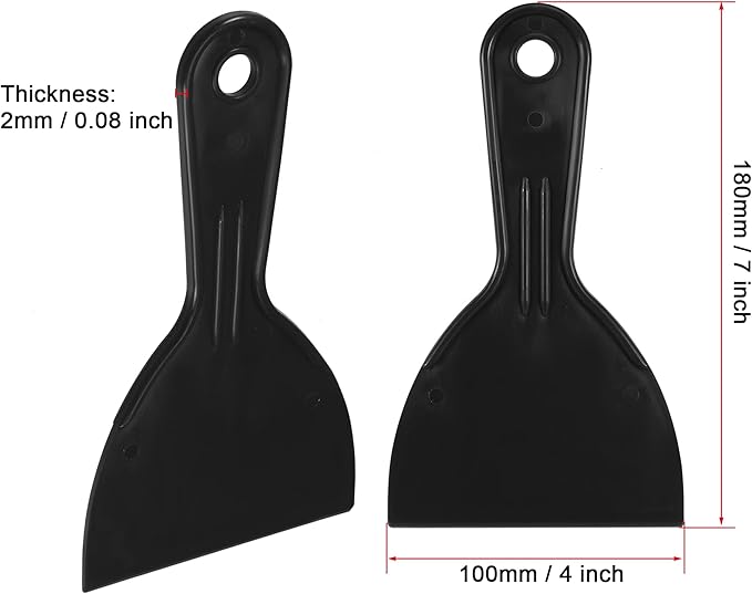 uxcell Putty Scraper 4" ABS Plastic Spatula Drywall Patch Repair Spreader Wall Covering Smoother Black 2Pcs
