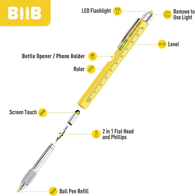 BIIB Mens Gifts for Dad Husband, 9 in 1 Multitool Pen Stocking Stuffers for Men, Christmas Gifts for Men Dad Husband, Anniversary Birthday Grandpa Gifts for Him, Cool Gadgets Useful Tools