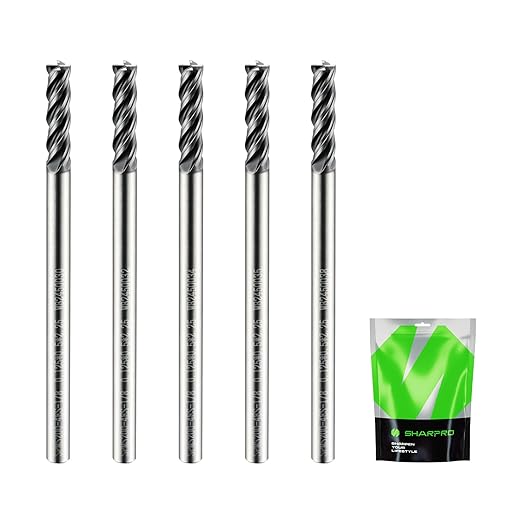 SHAPPRO 1/8 Inch Shank Carbide Square End Mill, 4 Flute CNC End Mills, Heat-Resistant Metal Endmill Suitable Alloy Steel, Stainless Steel, Various Cast Iron（5PCS）