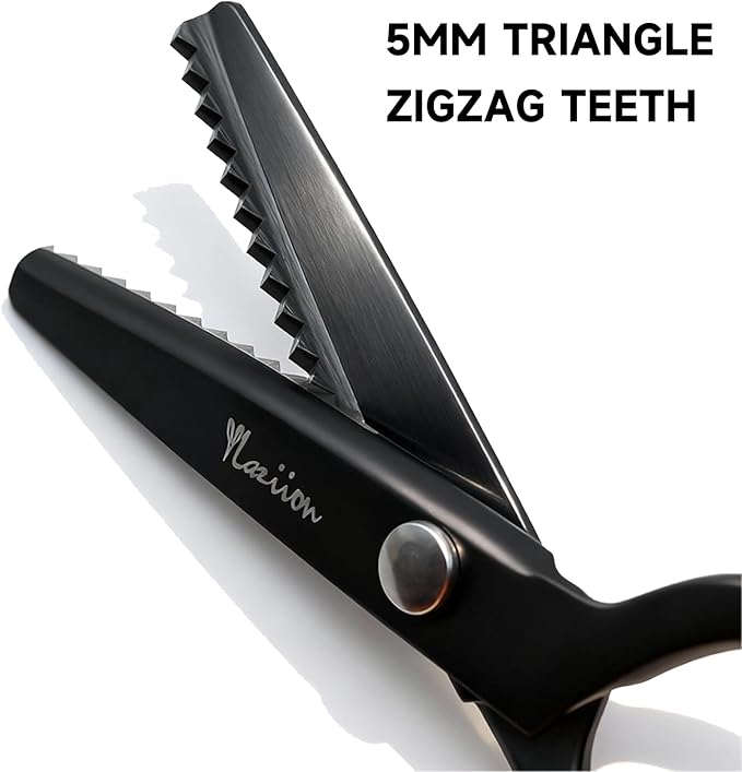 YLaziion 8-Inch Professional Pinking Shears for Fabric Cutting - 5mm Triangle Tooth Fabric Scissors - Black Titanium Coated Stainless Steel Zig Zag Scissors for Sewing, Quilting, Crafts & Dressmaking
