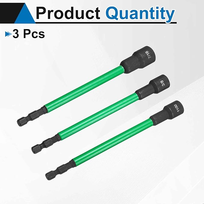 HARFINGTON 3pcs Nut Driver Drill Bit 11/32+3/8+7/16 Inch SAE Socket 1/4" Hex Shank 6" (150mm) Extra Long Magnetic 6-Point Sockets Quick Change CR-V Steel Bolt Setters for Power Drill Drivers