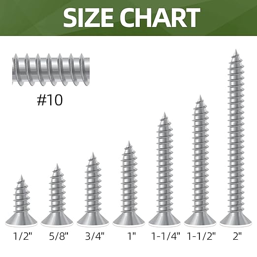 50 PCS #10 x 2 White Head Sheet Metal Screws, Flat Head Phillips Fast Self Tapping Screws, Carbon Steel Countersunk Head Wood Screws, Screwdriver Bit Included