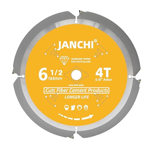6-1/2 Inch 4T PCD Tip Hardie Fiber Cement Circular Saw Blade with 5/8-Inch DMK Arbor, Polycrystalline Diamond Tipped Teeth Saw Blade for Laminate Flooring