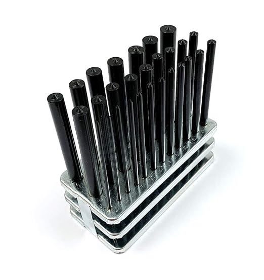 HHIP 8600-0041 28-Piece Transfer Punch Set ??3/32" to 1/2" by 64ths + 17/32", Precision Undersize .0025", Hardened Tool Steel, 4-7/8" Long, Black Oxide, Indexed Stand for Accurate Hole Transfer