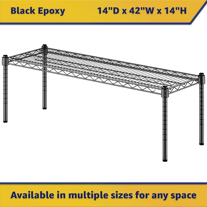 14" x 42" x 14" Black Epoxy Wire Storage Shelf, Dunnage Rack, Commercial 1 Tier Small Shelf