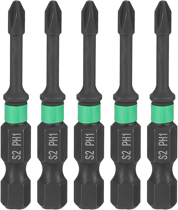 HARFINGTON 5pcs #1 Impact Phillips Screwdriver Bit PH1 1/4" Hex Shank 2" (50mm) Length 0.12" Rod Magnetic Cross Head Drill Bits S2 Steel Industrial Screw Drivers for Impact Power Tools