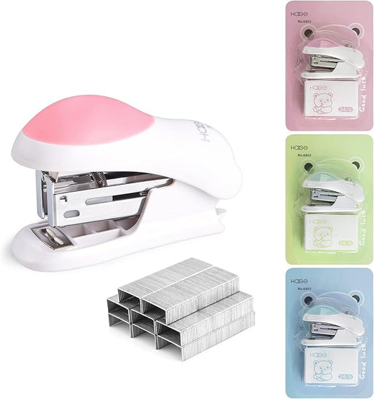 NEBURORA Mini Effortless Desktop Staplers with 400 Standard 24/6 Staples, 2-24 Sheet Capacity, Includes Built-in Staple Remover, Cute Stapler Gift for Student and Office Use, 3 Colors Options (Pink)