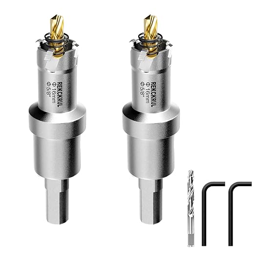 5/8" (16mm) 2Pcs TCT Carbide Hole Saw Kit for Metal - Heavy Duty Hole Cutter Drill Bits Set, Cuts Stainless Steel, Iron, Aluminum, Wood, Plastic
