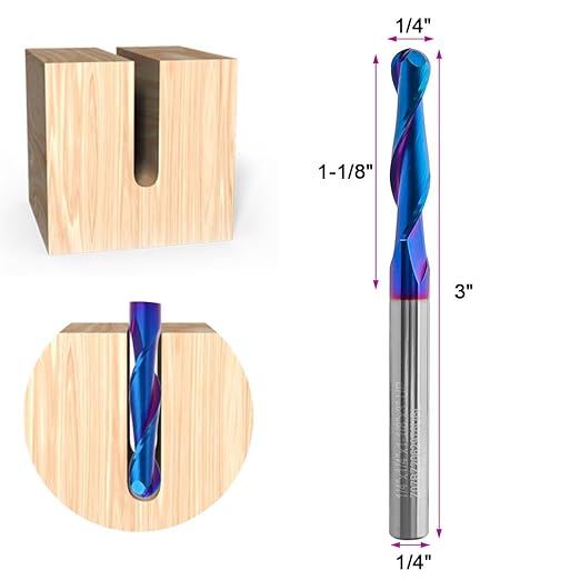 CNC Router Bit 1/4" Shank, Solid Carbide Ball Nose End Mill Up Cut Spiral Router Bit with 1/4" Diameter 1-1/8" Cutting Length for Wood Milling 2D/3D Carving