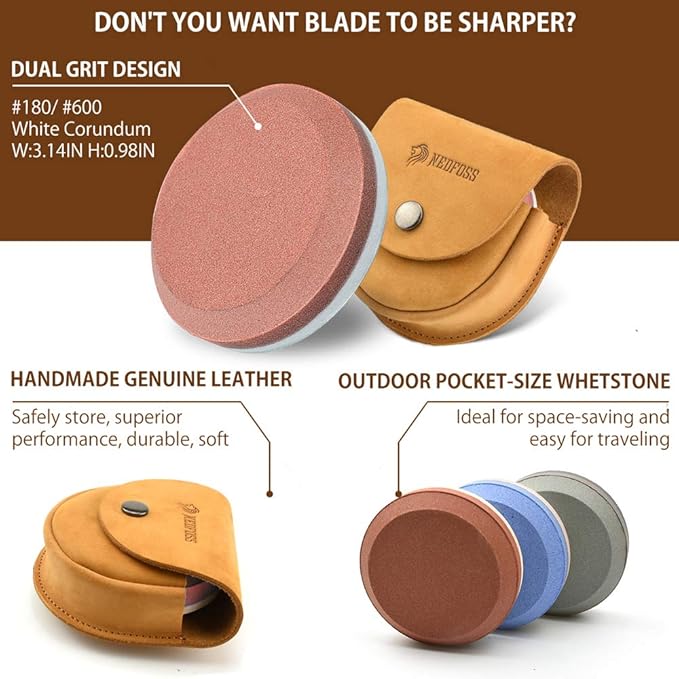 NedFoss Axe Sharpener Tool with Leather Sheath, Sharpening Puck Whetstone Hatchet & Tool Sharpening Stone, Dual Grit Multi-Purpose Sharpener (Red)