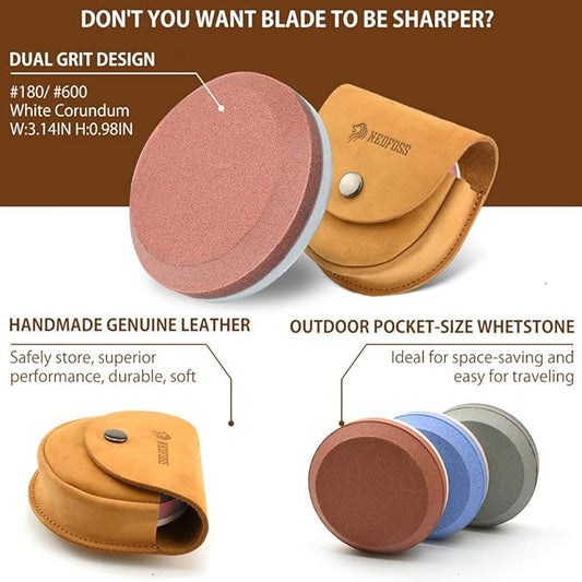 NedFoss Axe Sharpener Tool with Leather Sheath, Sharpening Puck Whetstone Hatchet & Tool Sharpening Stone, Dual Grit Multi-Purpose Sharpener (Red)