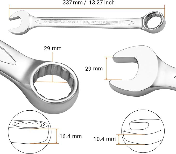 Jetech 29mm Combination Wrench - Industrial Grade Spanners with 12-Point Design, 15-Degree Offset, Made with Durable Chrome Vanadium