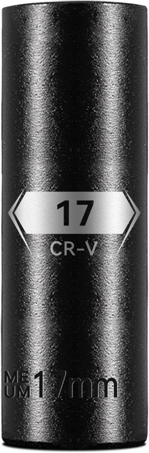 1/2 Inch Drive 6-Point Deep Socket, 17mm Deep Impact Socket, CR-V Steel
