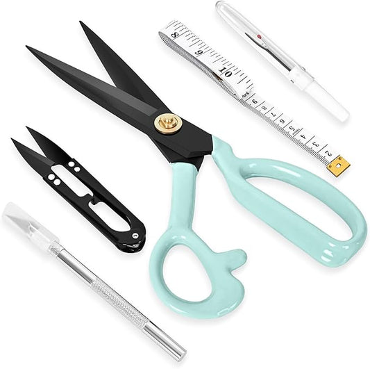 Professional Tailor Scissors Heavy Duty - Multi-Purpose Sewing Fabric Scissors for Leather Cutting Industrial Sharp Shears Home Office Arts, and Crafts (10 Inch) Green