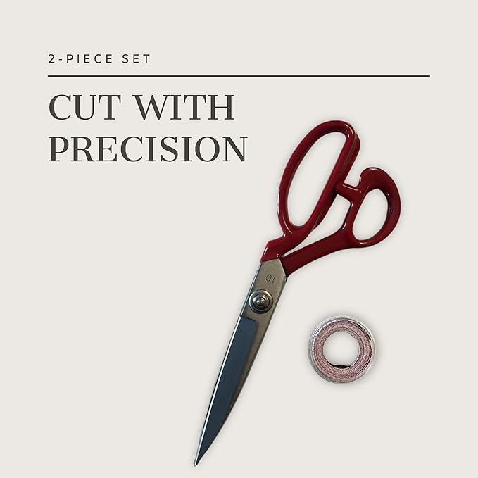 Professional Fabric Scissors & Small | Heavy Duty Sewing Scissor with High Carbon Steel Blade (Red with Tape Measure, 10")