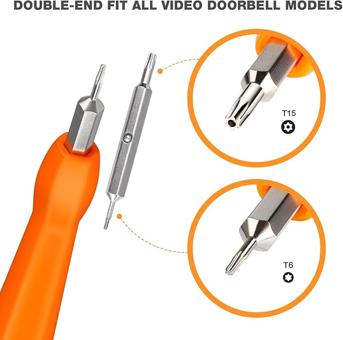 Video Screwdriver Bit Set for Battery and Wifi Access - Fits All Video Doorbell Models (Orange)