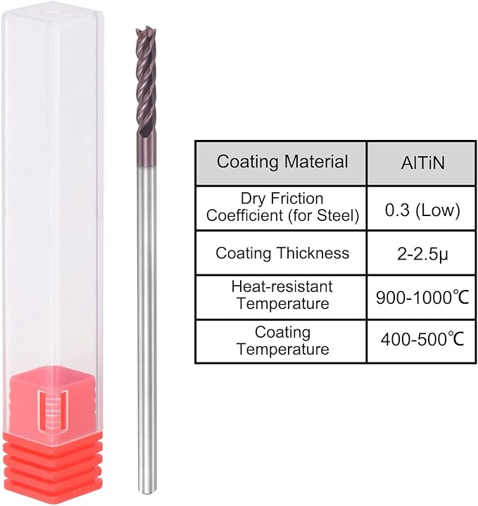 uxcell Square Nose End Mill, 4mm Tip Dia Solid Carbide AlTiN Coated CNC Router Bits 4 Flute Spiral Milling Cutter HRC55 with 4mm Shank 100mm (4-inch) Length